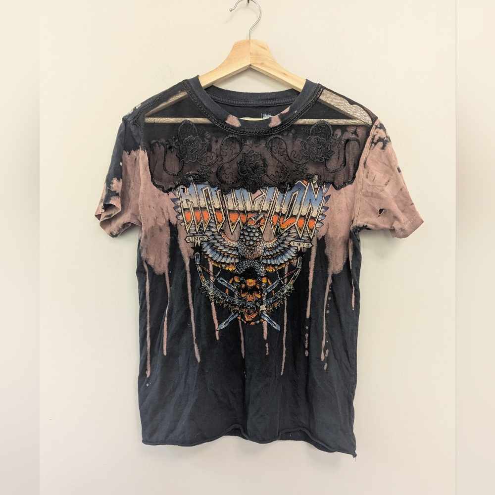 Affliction Y2K Grunge T-shirt Eagle Skull‎ Embroidered Lace